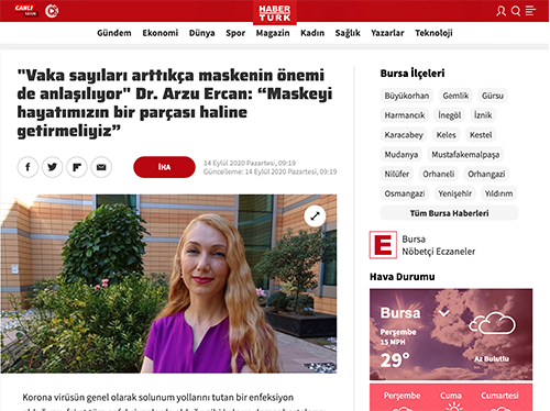 “Vaka sayıları arttıkça maskenin önemi de anlaşılıyor” Dr. Arzu Ercan: “Maskeyi hayatımızın bir parçası haline getirmeliyiz”